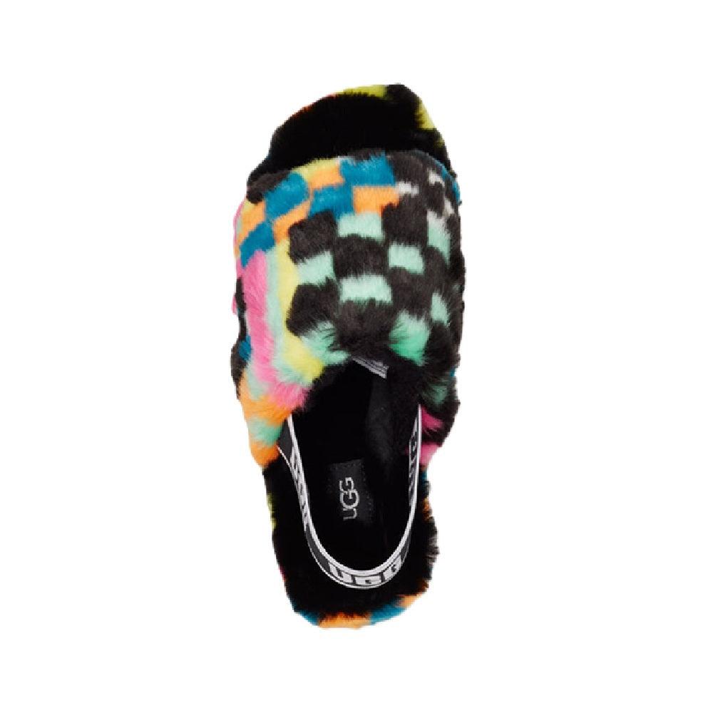Women's UGG Fluff Yeah Slide Checks Black Multi (1135510-BLKM)