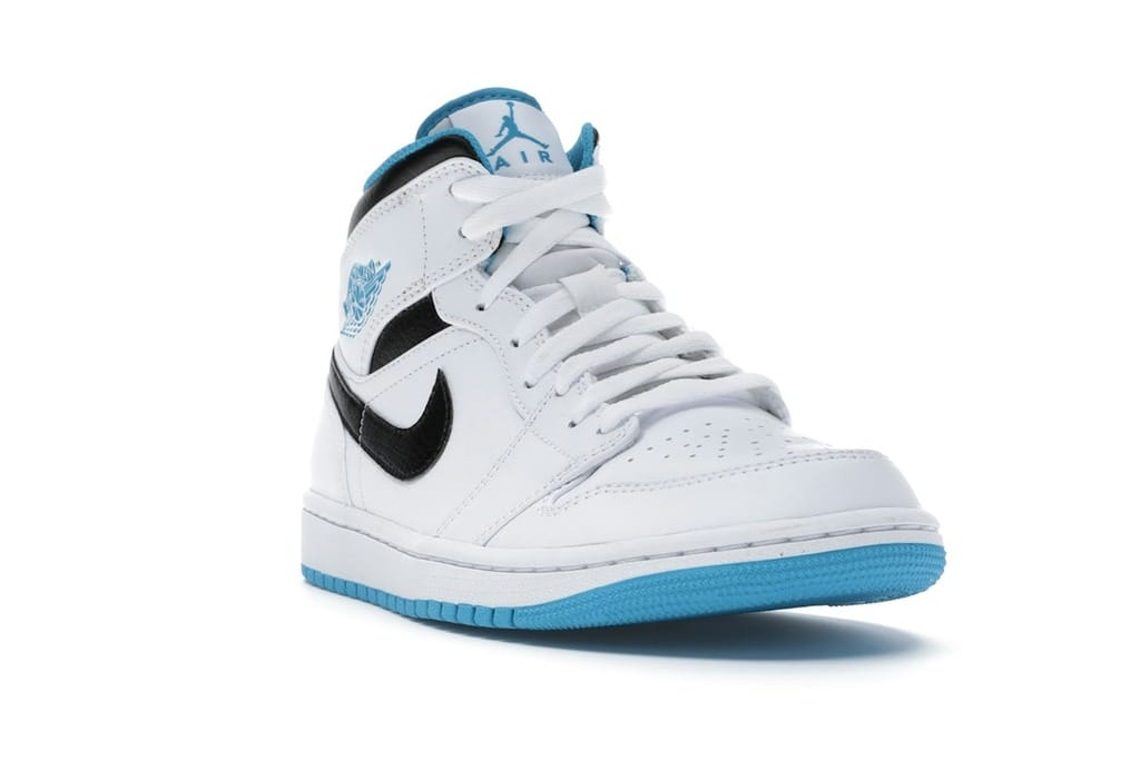 Jordan 1 Mid Laser Blue Sneakers – White/Laser Blue-Black – 554724-141