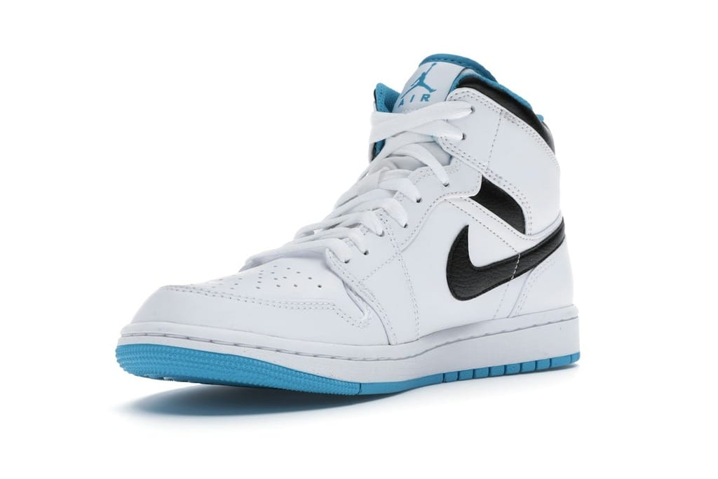 Jordan 1 Mid Laser Blue Sneakers – White/Laser Blue-Black – 554724-141