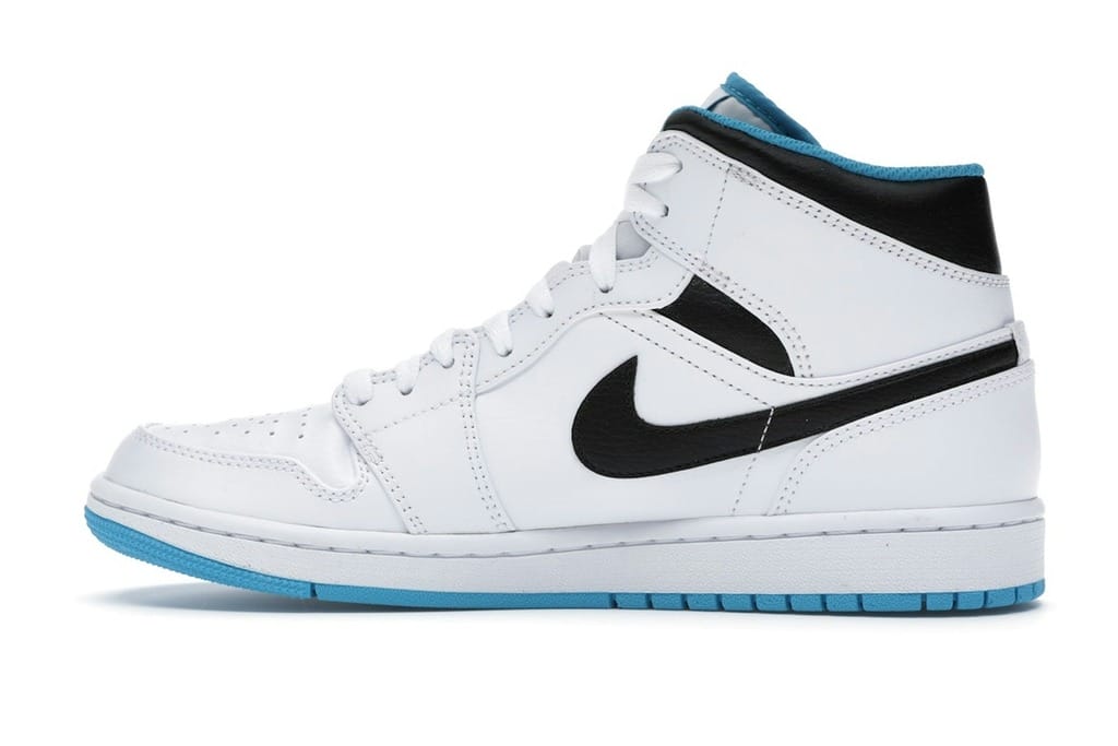 Jordan 1 Mid Laser Blue Sneakers – White/Laser Blue-Black – 554724-141