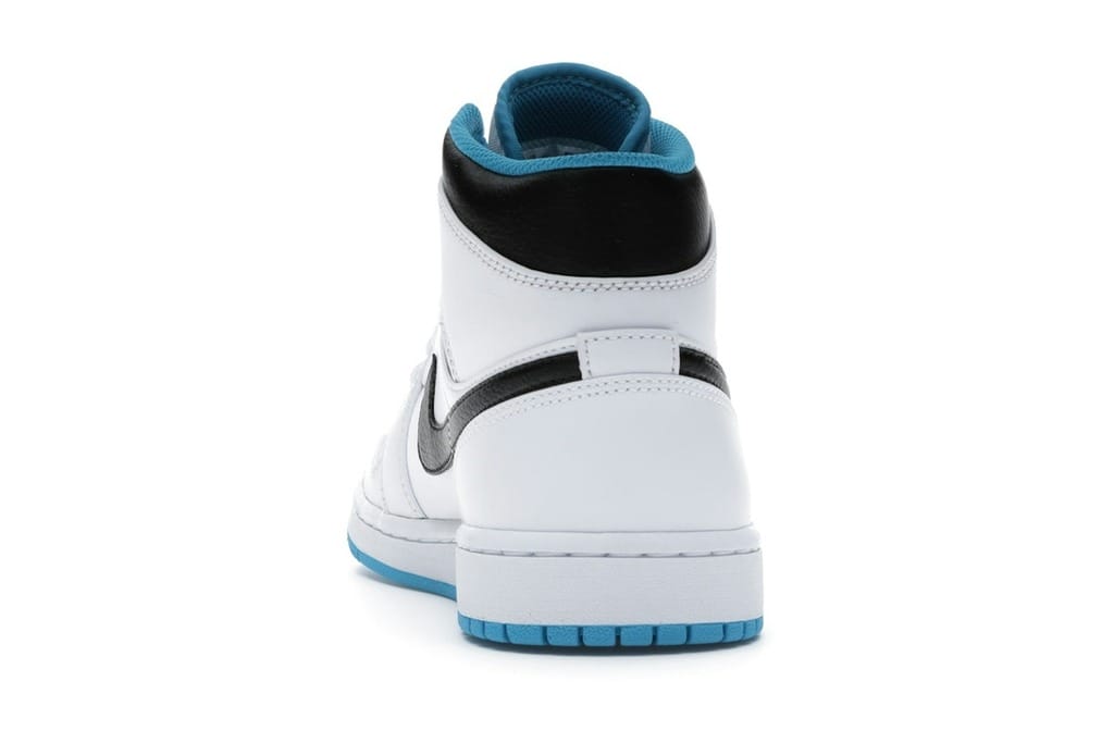 Jordan 1 Mid Laser Blue Sneakers – White/Laser Blue-Black – 554724-141