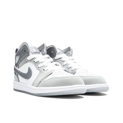 Air Jordan 1 Mid SE (PS) - White/Cool Grey/Medium Grey