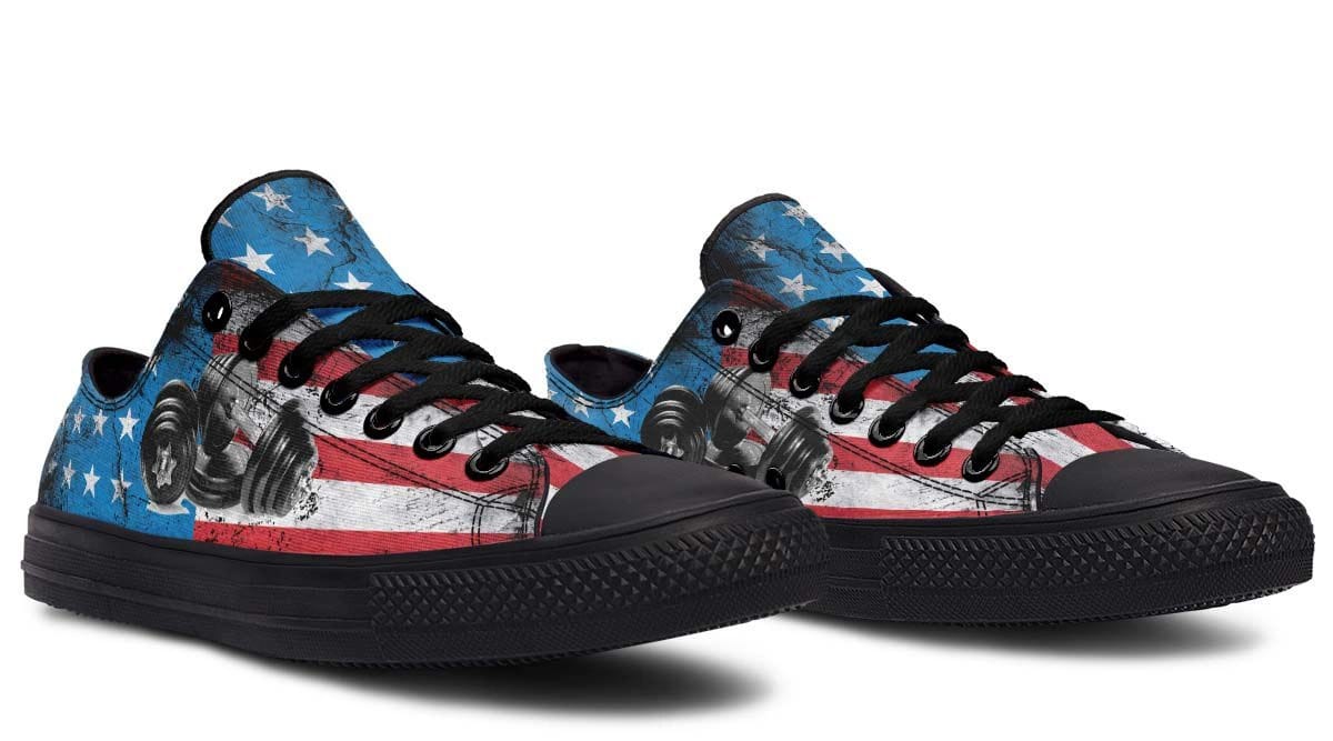 Dumbbell with American Flag Black Lowtop Sneaker