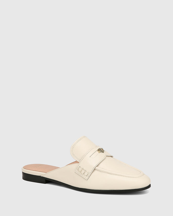 Aaron Vintage Ivory Leather Backless Loafer