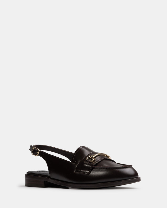 Alexia Dark Brown Leather Slingback Loafer