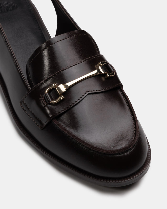Alexia Dark Brown Leather Slingback Loafer