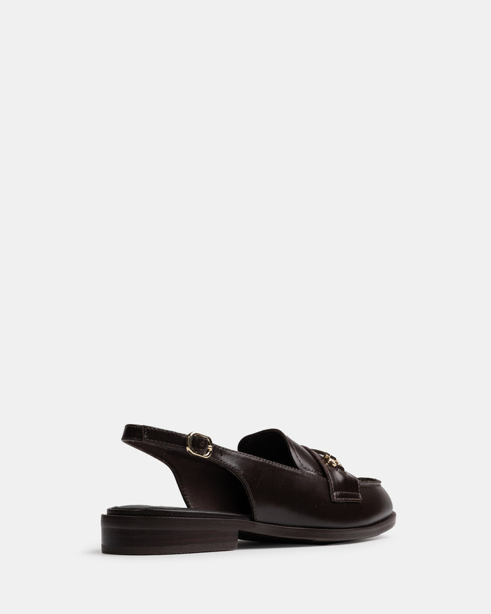 Alexia Dark Brown Leather Slingback Loafer