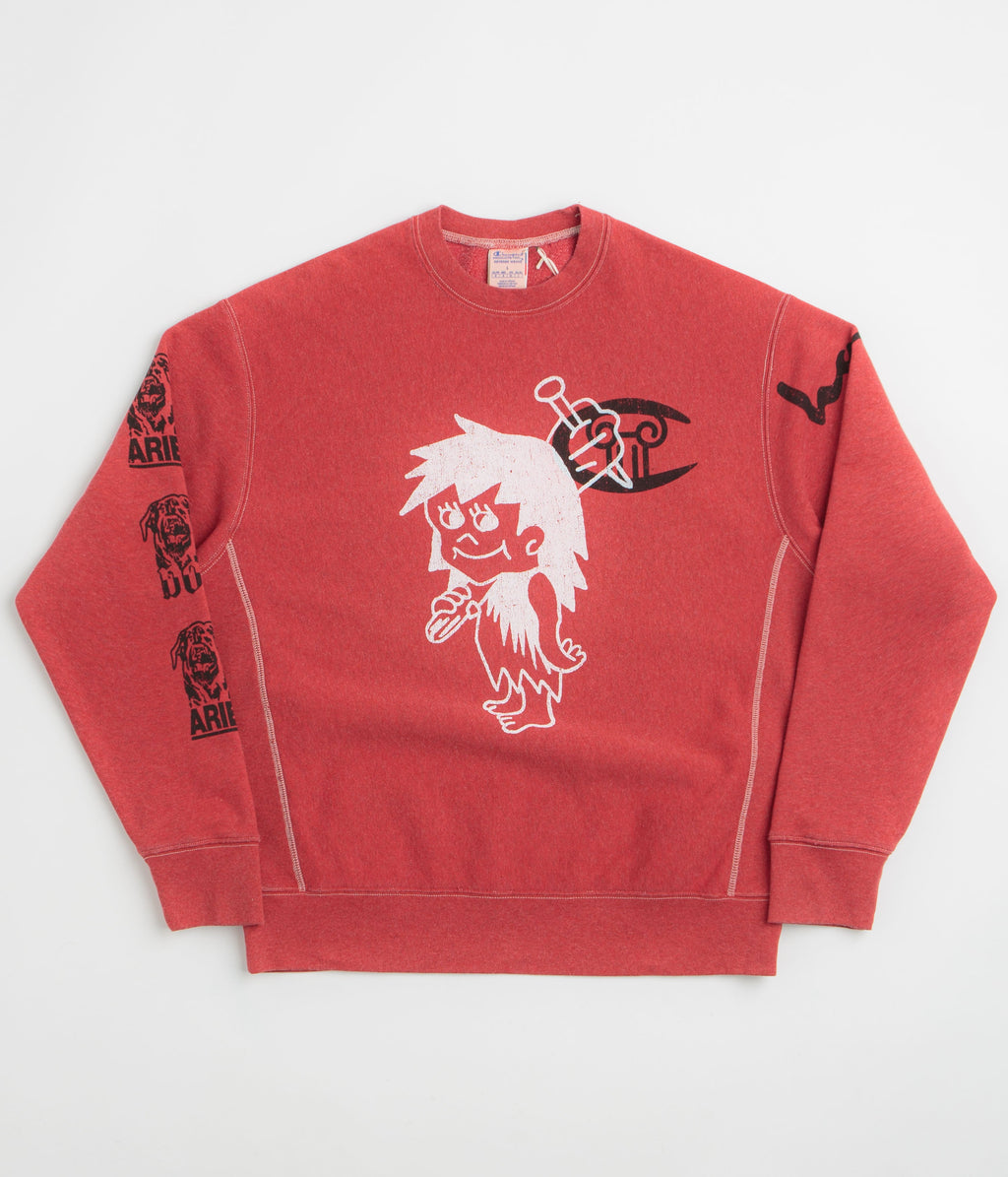 Champion x Aries Worry Crewneck Sweatshirt - Red