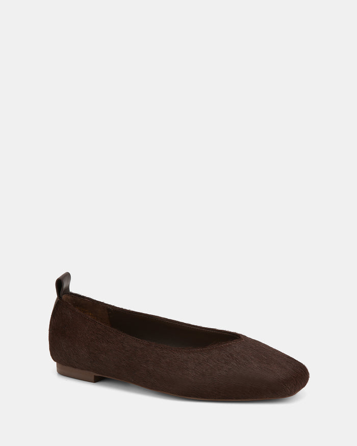 Belinda Chocolate Textured Leather Ballet Flat