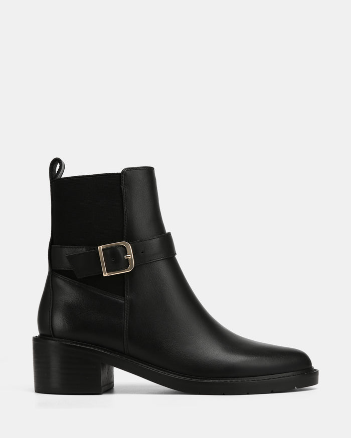 Brandy Black Leather Ankle Boot