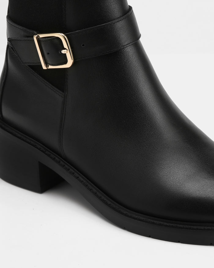 Brandy Black Leather Ankle Boot