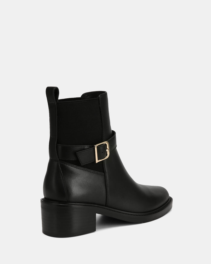 Brandy Black Leather Ankle Boot