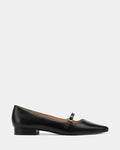 Carina Black Leather Pointed Ballet Flat
