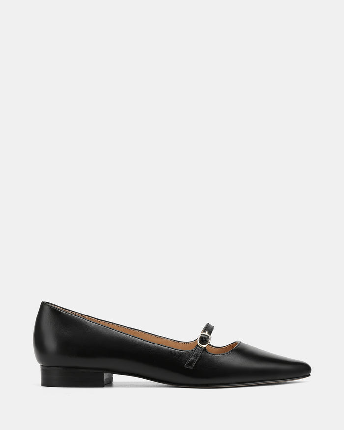Carina Black Leather Pointed Ballet Flat
