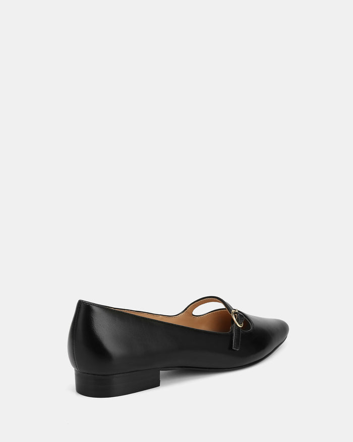 Carina Black Leather Pointed Ballet Flat