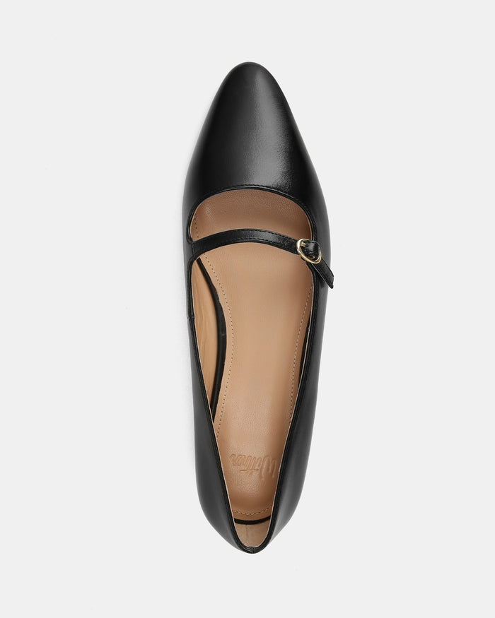 Carina Black Leather Pointed Ballet Flat