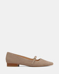 Carina Taupe Suede Leather Pointed Ballet Flat