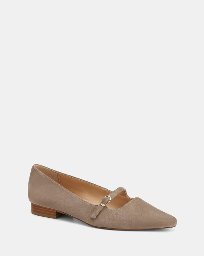 Carina Taupe Suede Leather Pointed Ballet Flat