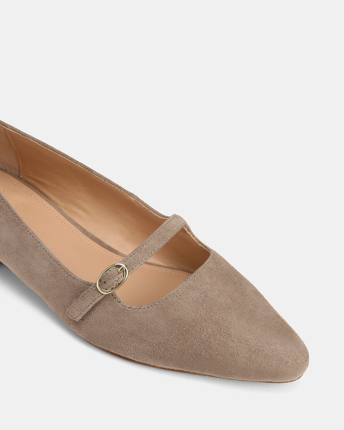 Carina Taupe Suede Leather Pointed Ballet Flat