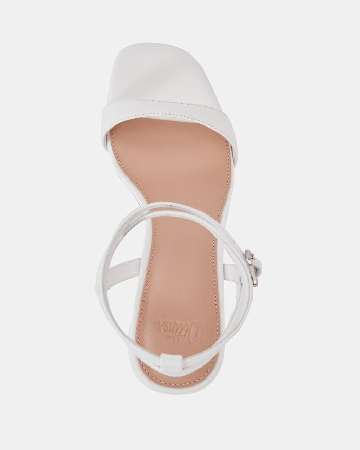 Colette White Leather Block Heel