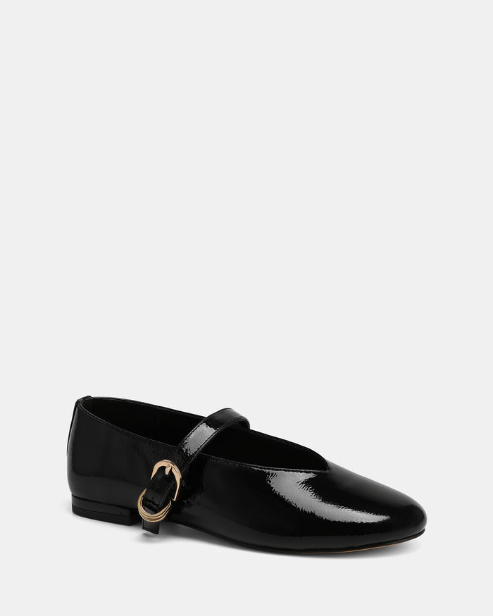 Dakota Black Crinkle Patent Leather Flat Mary Janes