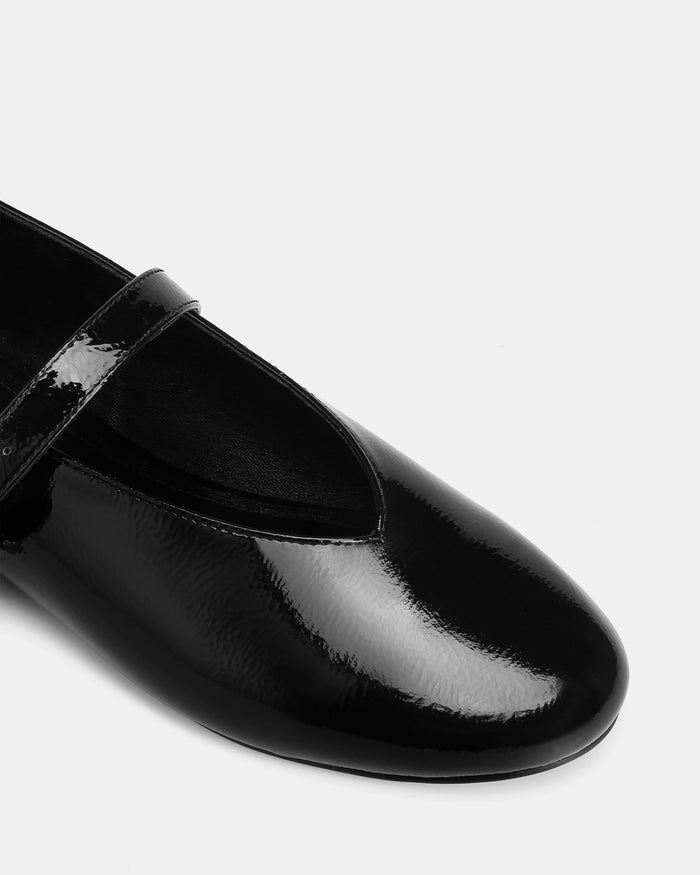 Dakota Black Crinkle Patent Leather Flat Mary Janes