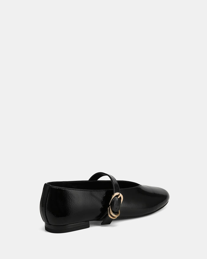 Dakota Black Crinkle Patent Leather Flat Mary Janes