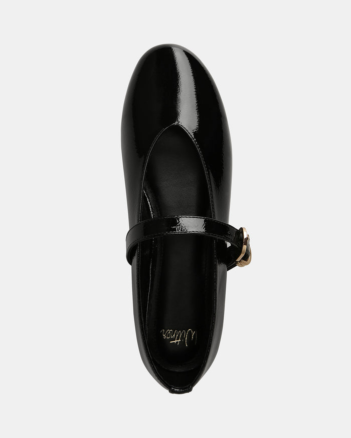 Dakota Black Crinkle Patent Leather Flat Mary Janes