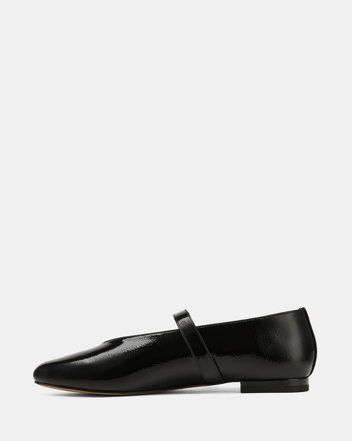 Dakota Black Crinkle Patent Leather Flat Mary Janes