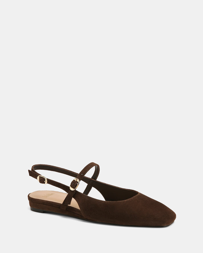 Dallas Espresso Suede Leather Flat Slingbacks