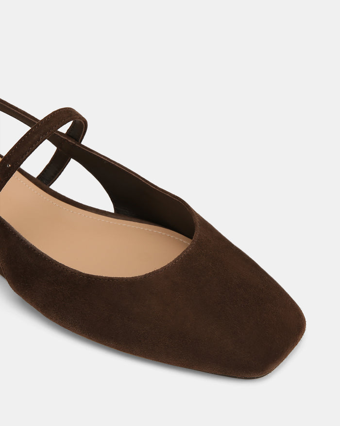 Dallas Espresso Suede Leather Flat Slingbacks