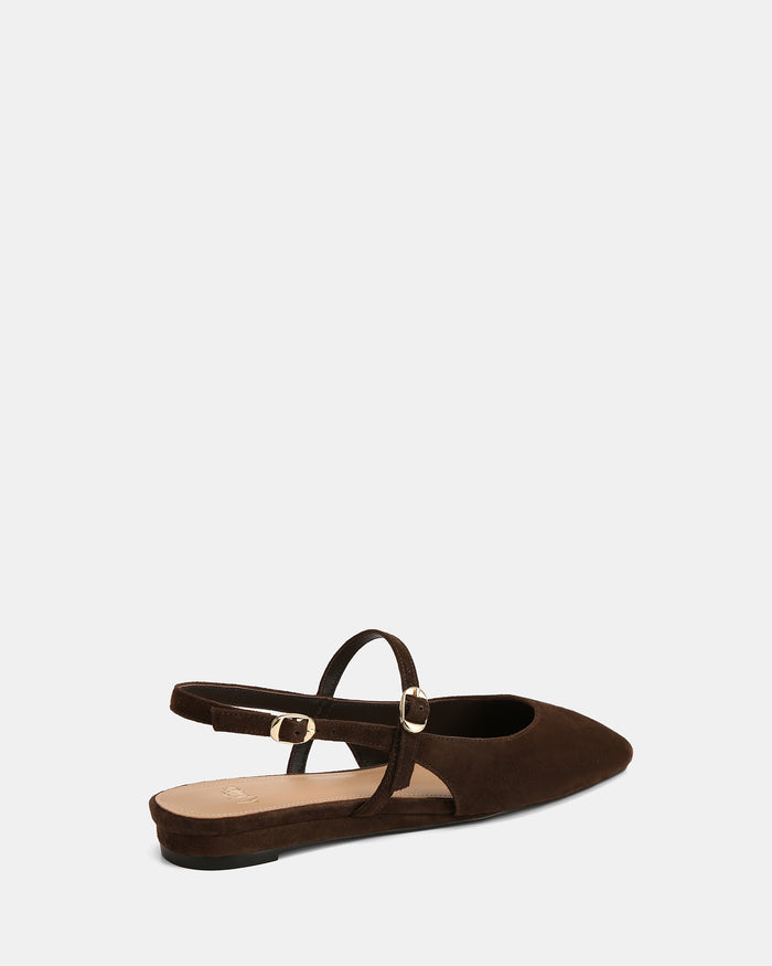 Dallas Espresso Suede Leather Flat Slingbacks