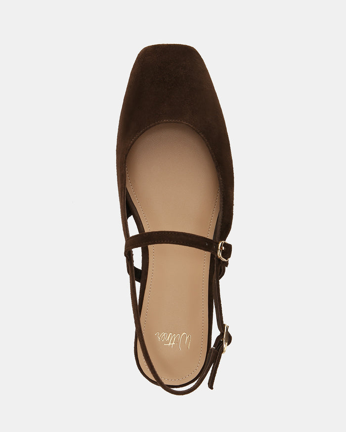 Dallas Espresso Suede Leather Flat Slingbacks