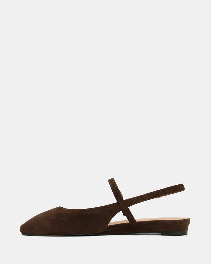Dallas Espresso Suede Leather Flat Slingbacks