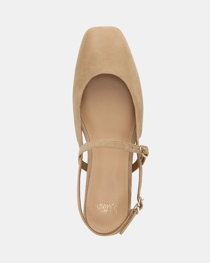 Dallas Fawn Suede Leather Flat Slingbacks