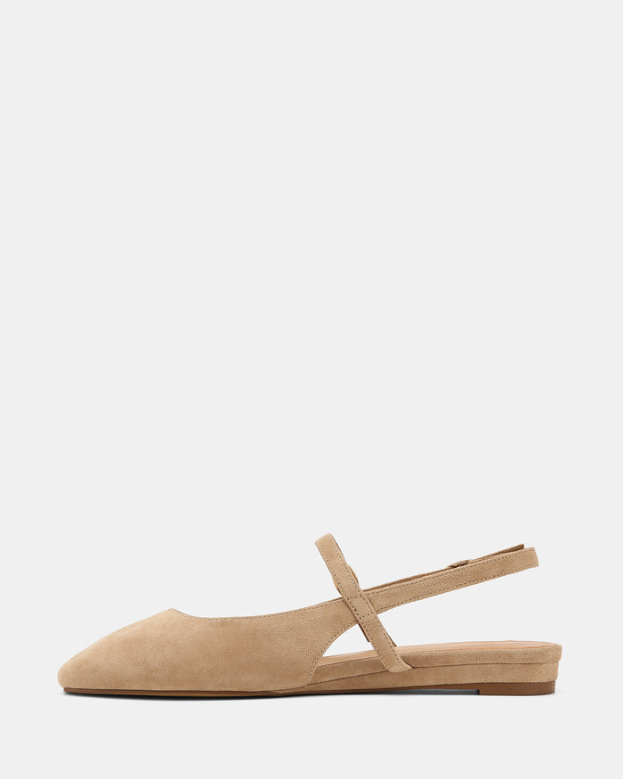 Dallas Fawn Suede Leather Flat Slingbacks