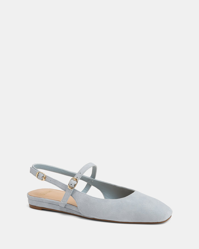 Dallas Soft Blue Suede Leather Flat Slingbacks