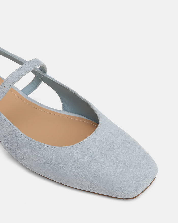 Dallas Soft Blue Suede Leather Flat Slingbacks