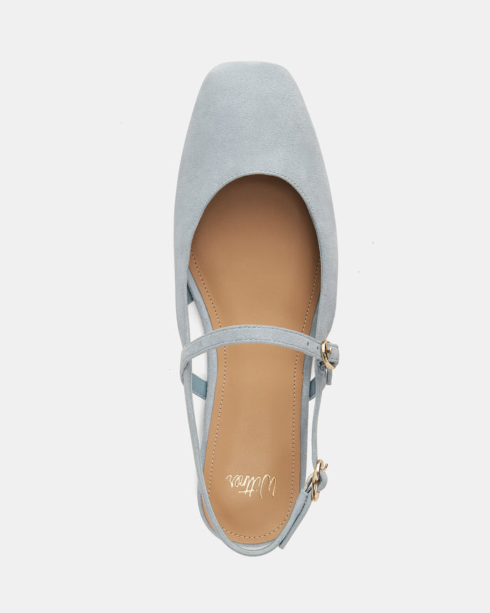 Dallas Soft Blue Suede Leather Flat Slingbacks