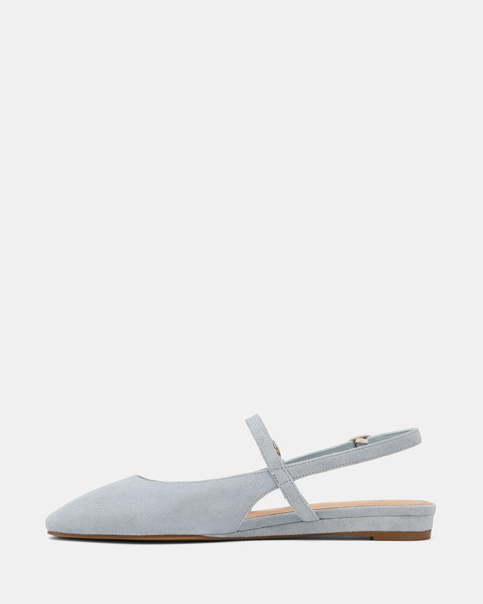 Dallas Soft Blue Suede Leather Flat Slingbacks