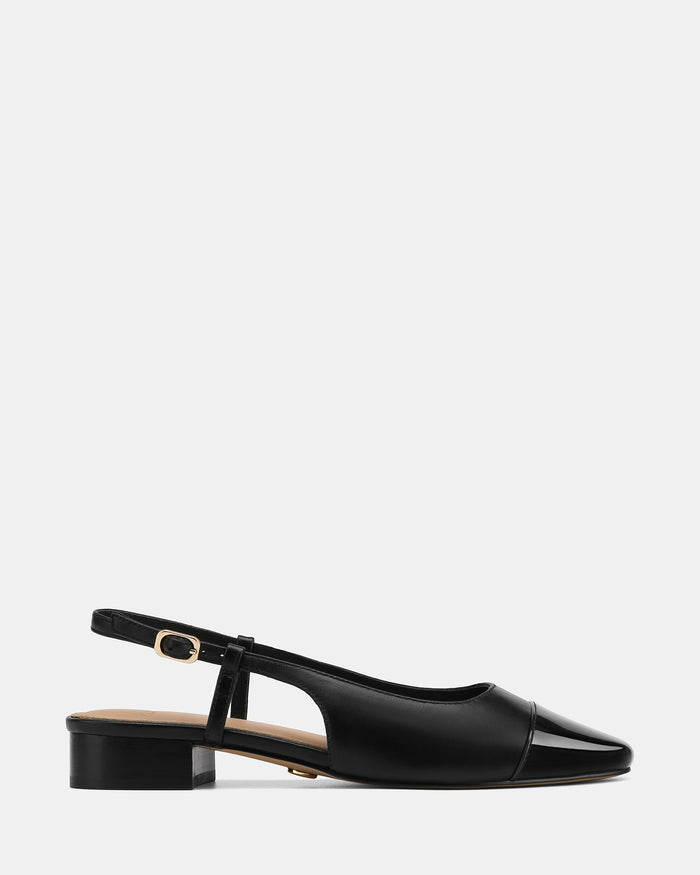 Dame Black Leather Flat Slingback