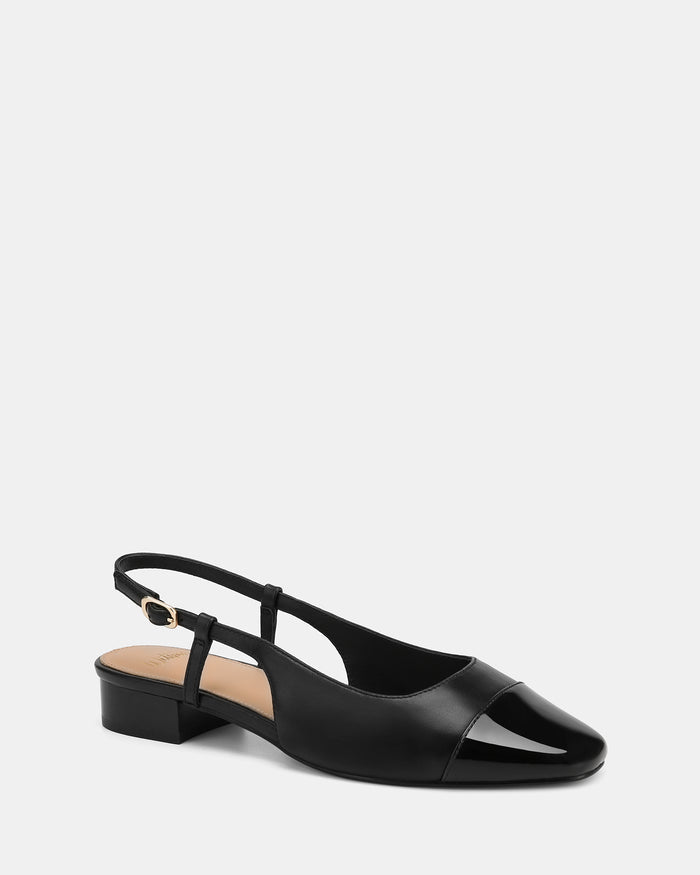 Dame Black Leather Flat Slingback