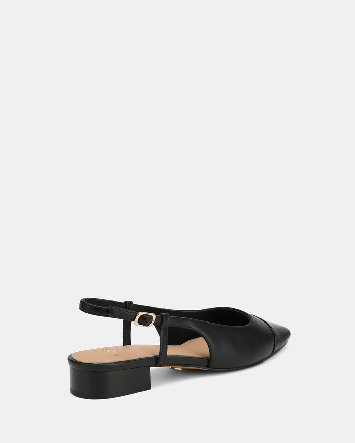 Dame Black Leather Flat Slingback