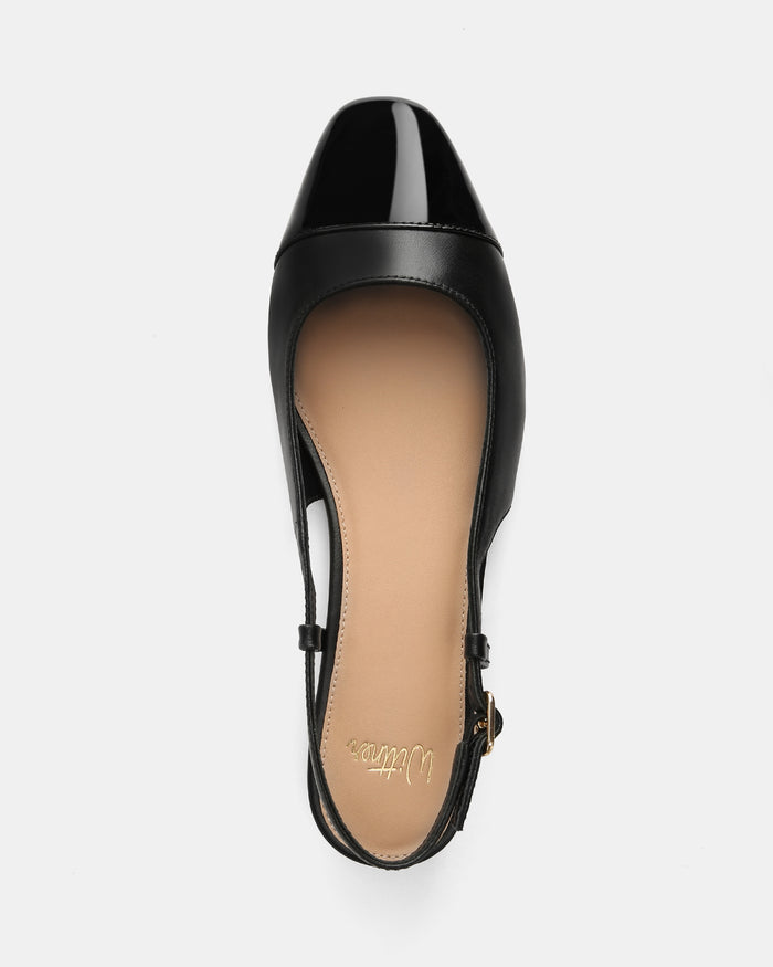 Dame Black Leather Flat Slingback