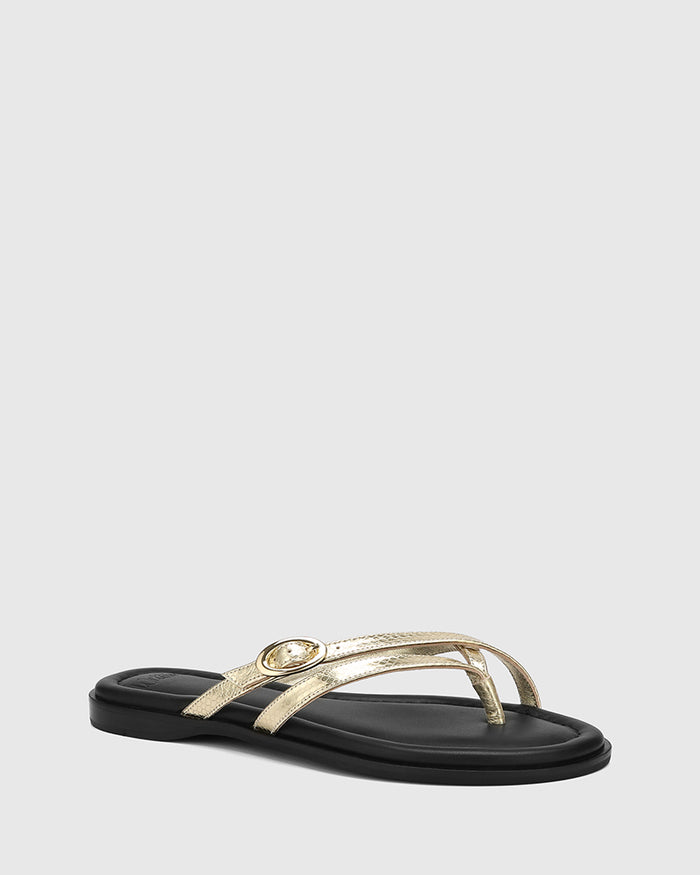 Esma Gold Reptile Embossed Leather Thong