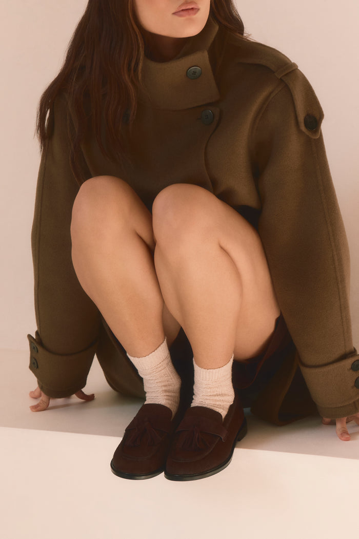 Evelyn Chocolate Textured Leather Loafer