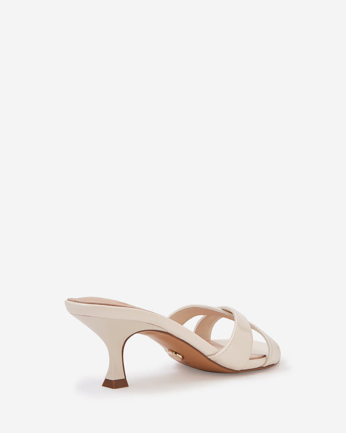 Gracie Vintage Ivory Patent Leather Kitten Heel Mule