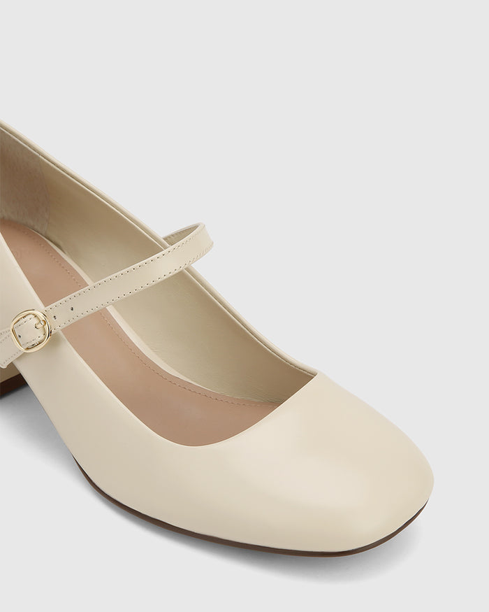 Irena Vintage Ivory Leather Mary Jane