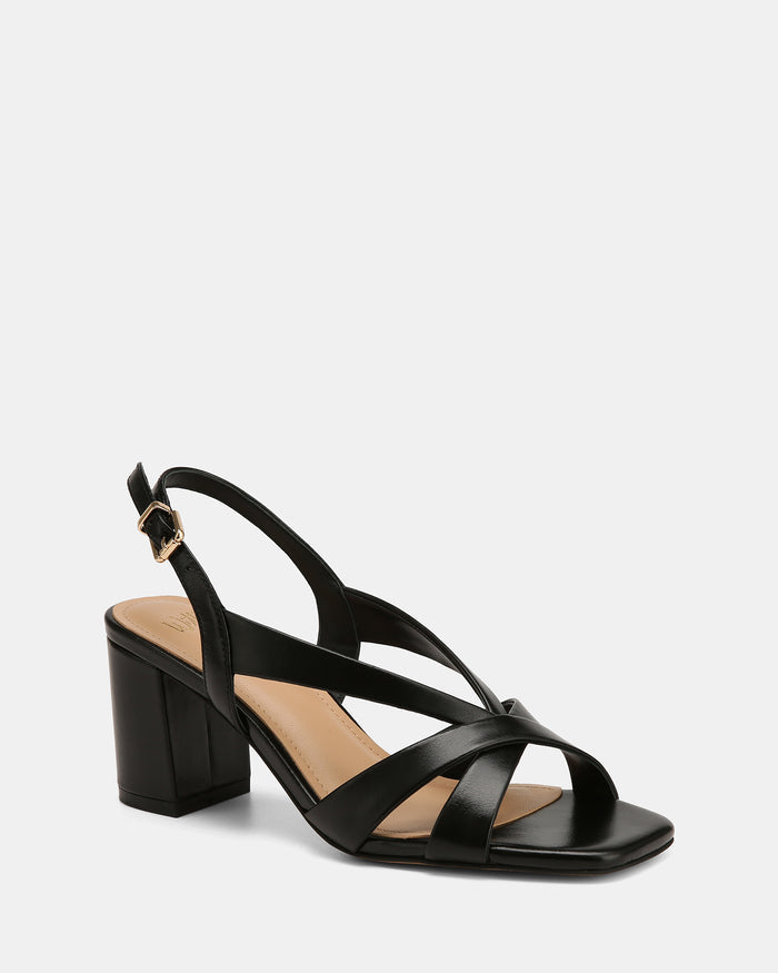 Josie Black Leather Mid Heels