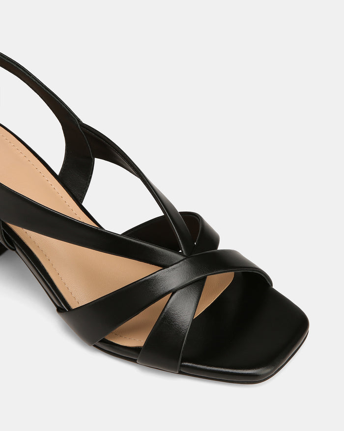 Josie Black Leather Mid Heels